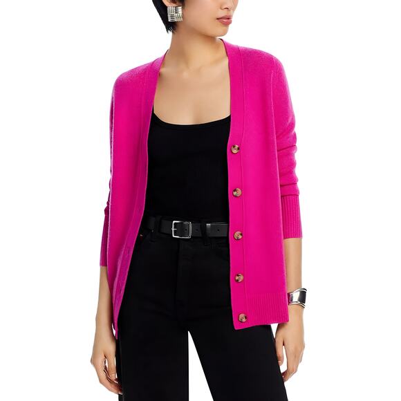 C by Bloomingdale's Grandfather Cashmere Cardigan Sweater Cherry Blossom Small - Picture 1 of 6
